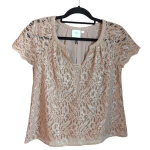 Anthropologie HD in Paris Verga Lace Blouse in Beige / Metallic size 2p